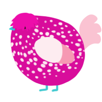 A fuchsia and rose chicken with a speckle pattern