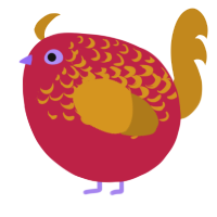 A crimson and ochre chicken with a half-lace pattern