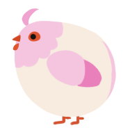 A cream and pink chicken with a head pattern