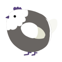 A grey and white chicken with a head pattern