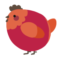 A crimson and vermilion chicken with a head pattern