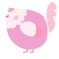 A pink and rose chicken with a head pattern