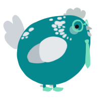 A teal and mist chicken with a neck-speckle pattern