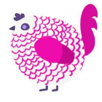 A white and fuchsia chicken with a lace pattern