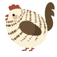 A cream and bark chicken with a bar pattern