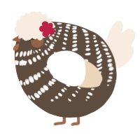 A bark and cream chicken with a bar pattern