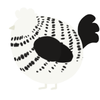 A white and sable chicken with a bar pattern