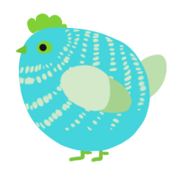 A aqua and gluppy chicken with a bar pattern
