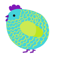 A aqua and lime chicken with a lace pattern