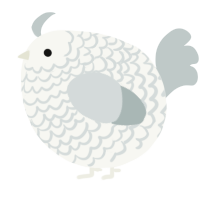 A white and silver chicken with a lace pattern