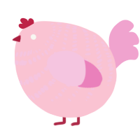 A rose and pink chicken with a bar pattern