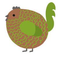 A brown and chartreuse chicken with a lace pattern