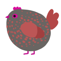 A grey and red chicken with a speckle pattern