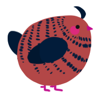 A red and tumblr chicken with a bar pattern
