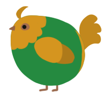 A viridian and ochre chicken with a head pattern
