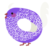A blurple and white chicken with a double-lace pattern