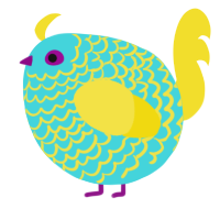 A aqua and yellow chicken with a lace pattern