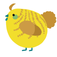 A yellow and gold chicken with a half-bar pattern