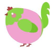 A pink and grass chicken with a head pattern