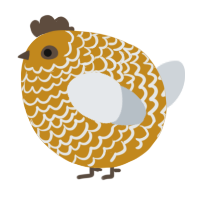 A ochre and mist chicken with a lace pattern