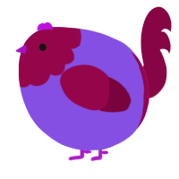 A blurple and maroon chicken with a head pattern