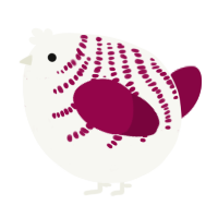 A white and maroon chicken with a half-bar pattern