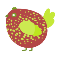A red and lime chicken with a speckle pattern