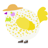 A white and yellow chicken with a speckle pattern