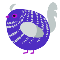 A indigo and silver chicken with a bar pattern