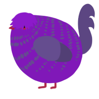 A violet and overcast chicken with a bar pattern