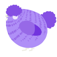 A lilac and blurple chicken with a bar pattern