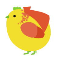 A yellow and vermilion chicken with a neck-speckle pattern
