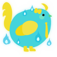 A aqua and yellow chicken