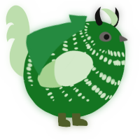A leaf and gluppy chicken with a bar pattern