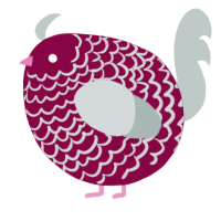 A maroon and silver chicken with a lace pattern