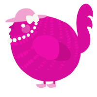 A fuchsia chicken with a bar pattern