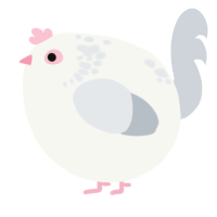A white and mist chicken with a neck-speckle pattern