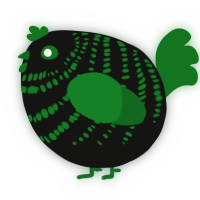 A black and leaf chicken with a bar pattern