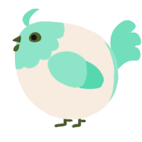 A cream and mint chicken with a head pattern
