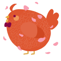 A vermilion chicken with a double-lace pattern