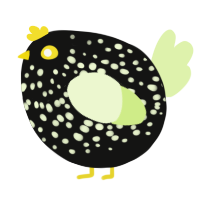 A black and apple chicken with a speckle pattern