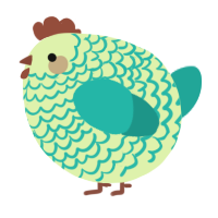 A apple and turquoise chicken with a lace pattern