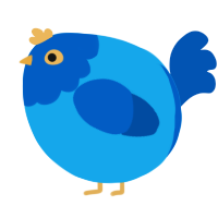 A sky and ultramarine chicken with a head pattern