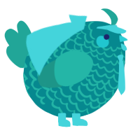 A teal and turquoise chicken with a lace pattern