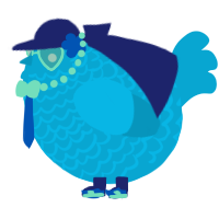 A cerulean chicken with a lace pattern
