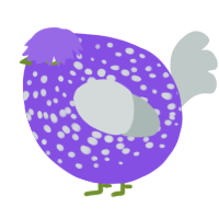 A blurple and silver chicken with a speckle pattern