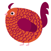 A vermilion and maroon chicken with a lace pattern