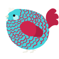 A aqua and crimson chicken with a lace pattern