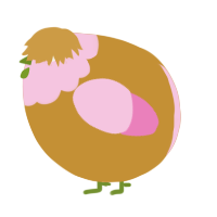 A gold and pink chicken with a head pattern