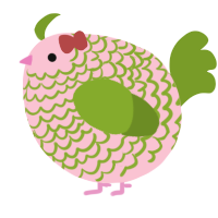 A rose and chartreuse chicken with a lace pattern